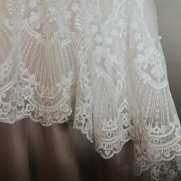 Mermaid Lace-Back Ivory Wedding Dress, BLING Shoulders, Fitted Sexy Fit & Flare - Picture 11 of 12